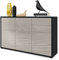 Vladon Sideboard Ben V3, Kommode mit 3 Türen und 2 Schubladen, Schwarz matt/Sandgrau Hochglanz (117 x 74 x 36 cm)
