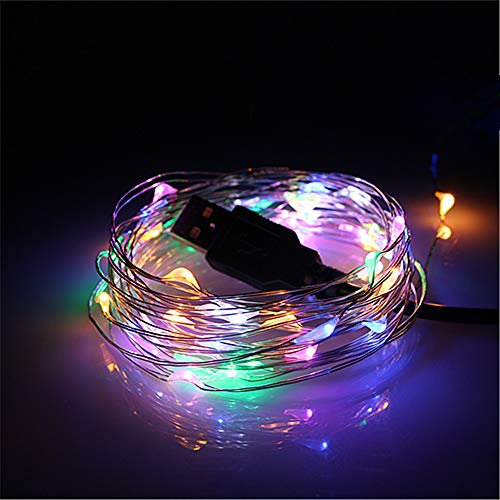 BUYERTIME Guirlande lumineuse USB 5 m 50 LED, alimentée par USB, fil argenté, micro guirlande lumineuse pour intérieur, chambre à coucher, mariage, décoration de fête de Noël (multicolore)