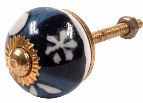 Keramik Möbelknopf, Möbelgriff, Schranktürknöpfe, 3,5 cm, Modell 75 | Handbemalt, Gewinde M5, 4 cm lang, ideal für Schubladen und Schränke, dekorativ und funktional