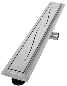 VILSTEIN Duschrinne 110cm, Edelstahl Bodenablauf Komplettset, extra flach, Siphon mit Geruchsstop, Haarsieb - Welle