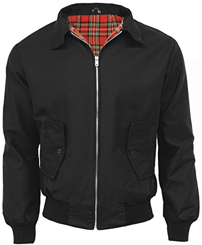 G5 APPAREL Mens Classic Vintage Scooter Harrington Bomber Jacket | Tartan Lined | Biker - Beige