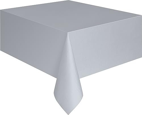 Unique Party 5083 - Silver Plastic Tablecloth, 9ft x 4.5ft