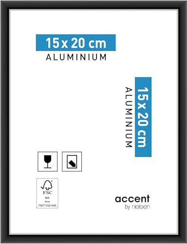accent by nielsen Bilderrahmen, 15 x 20 cm, Aluminium, Schwarz matt, Fotorahmen zum Auftstellen und Aufhängen im Hoch- & Querformat, Echtglas, Accent