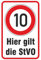 Aufkleber Hier gilt die StVO 10 kmh fahren PVC Folie selbstklebend 20 x 30 cm