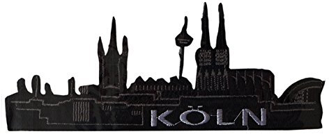 Makotex Damen Herren Bügelbild ~ Köln schwarz ~ 180x75 mm Kölner Dom Skyline Applikation Karneval