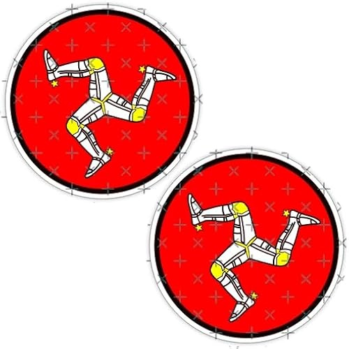 ISLE of Man TT Races UK Manx Triskelion 75mm (3) Vinyl Bike-Helmet Stickers, Decals x2