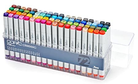 COPIC Classic Set 72 Colors A, 72er Set im Acryl-Display, Twin Marker mit einer mittelbreiten und einer feinen Spitze