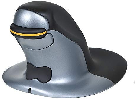 Posturite Penguin Wireless Ambidextrous Ergonomic Mouse - Rechargeable Vertical High Precision Computer and Laptop Accessory - Compatible with Windows and Apple Mac - Large, Black/Silver