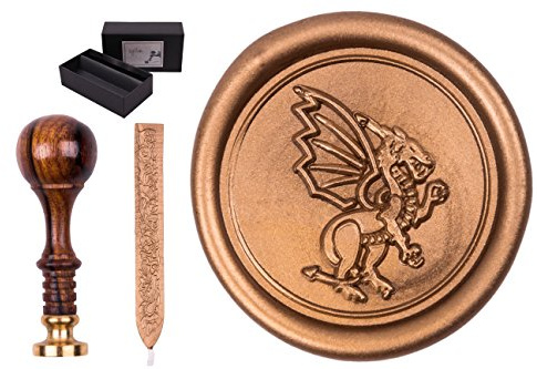 Siegel-Stempel Set Sigillum Gravur Drache 2, incl. 1 Stange Siegelwachs in gold