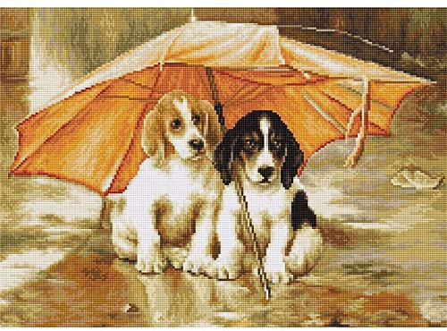 HomeHobbyArt Gobelin Stickpackung Hunde Tiere 21x15 cm komplettes Stickset zum Sticken Stickerei Set Stickmuster Zählmuster Handarbeit Stickvorlage Bild Embroidery