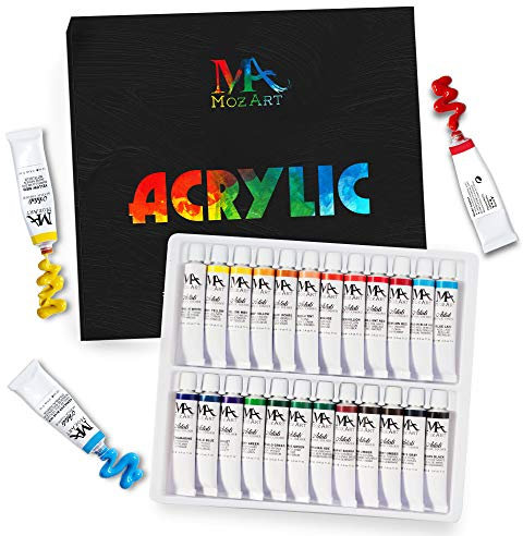 Coffret peinture acrylique – 24 Tubes de 12 ml – Peinture à l’eau Idéale pour tous les Supports – Adapté à la Pâte à Sel, à la Peinture sur Toile et sur Plastique - MozArt Supplies