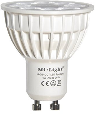 lighteu®, 1x 4W GU10 RGB + CCT LED Scheinwerfer Farbwechsel und CCT WW CW-Temperatur einstellbar, gesteuert durch MiLight WiFi-Fernbedienung (nicht enthalten), original Mi-light FUT103