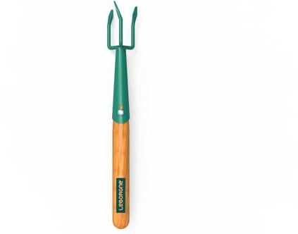 Leborgne, Mini Rotogrif', 3 dents, Manche Bois, Longueur 41 cm, Pour aérer la terre, mélanger engrais ou terreau, extraire les mauvaises herbes, Travail par rotation dans le prolongement du bras