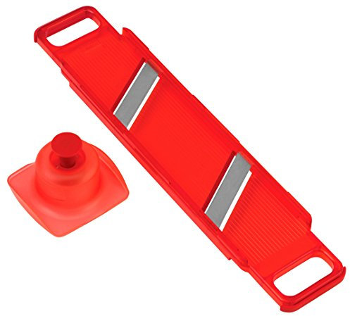 Kuhn Rikon Dual Thick and Thin Slicing Mandoline with Stainless Steel Blades and Hand Guard, Red