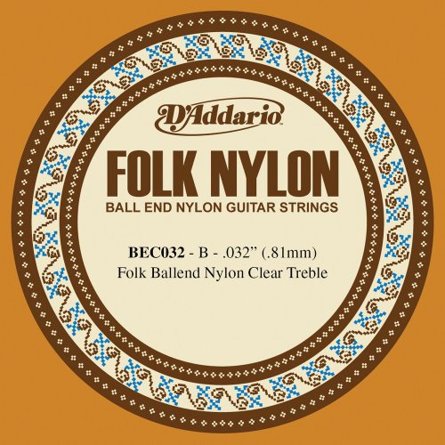 D'Addario BEC032 Corde seule en nylon pour guitare folk Extrémité à boule Translucide