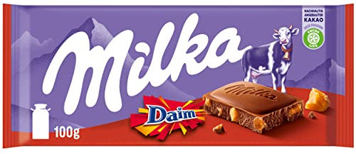 Milka & Daim 1 x 100g I Alpenmilch-Schokolade I mit Mandel-Karamell-Stückchen I Milka Schokolade aus 100% Alpenmilch I Tafelschokolade mit Daim
