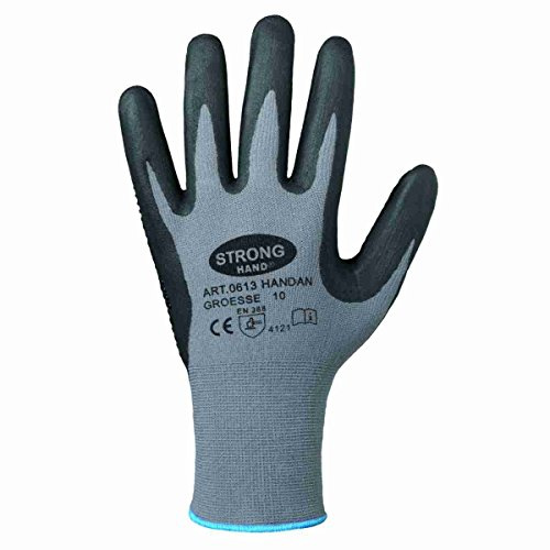 stronghand® Nylon-Strick-Handschuhe (12er Pack) - EN388 CE Cat 2 - benoppt - grau - Gr. 11