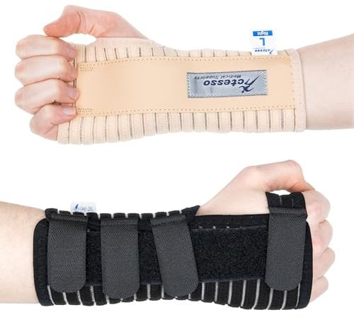 Actesso Atmungsaktive Handgelenkschiene Handgelenkstütze - Entlastung für Karpaltunnelsyndrom, Verstauchungen, RSI und Sehnenscheidenentzündung (Schwarz, L, Rechts)