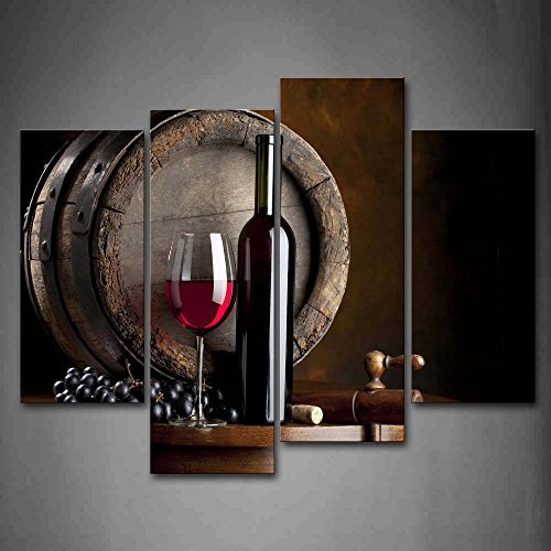 Wein Bilder Leinwand 4 Teilig Bild Obst Lebensmittel Küche Wandbilder Wohnzimmer Moderne für Schlafzimmer Dekoration Wohnung Home Deko Kunstdruck