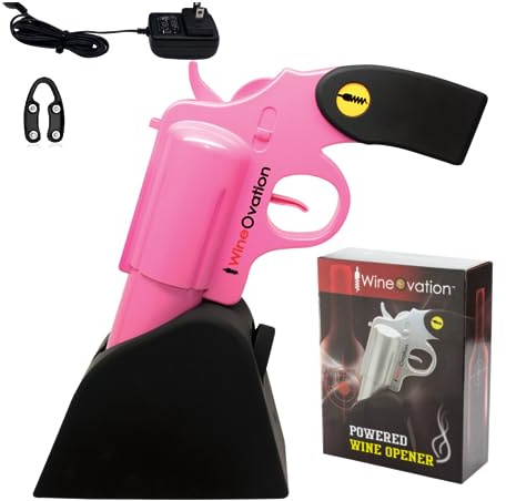 WineOvation Ouvre-bouteilles électrique avec pistolet et coupe-feuille en aluminium pour les amateurs d'armes à feu et les amateurs de vin Vin gun rose