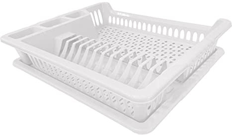 White Hobby Medium Plastic Dish Drainer Plate and Cutlery Rack with Drip Tray by Hobby