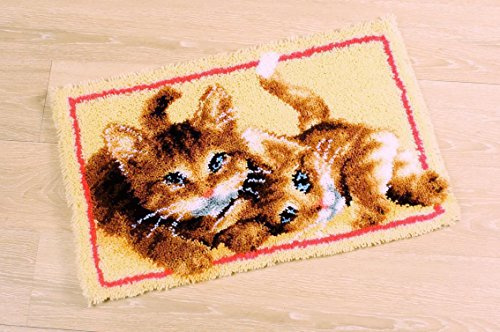 VERVACO Knüpfteppich Set DIY Handarbeit Set Knüpfset für Anfänger Katzen Teppich zum Selber Knüpfen Basteln Erwachsene Kreativ 70 x 45 cm Latch Hook Kit Knüpfhaken Zubehör Haus Dekoration