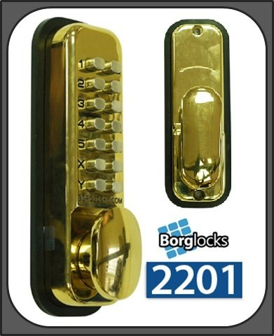 Borg 2201 Digital Push Button Lock - Light Duty Mortice Latch - Polished Brass