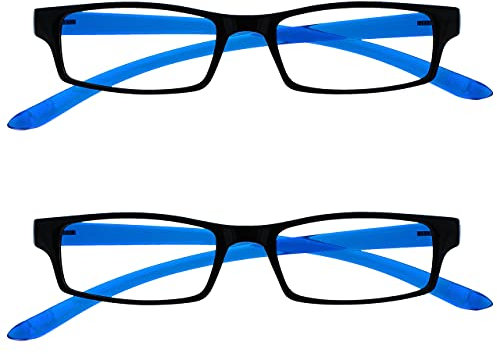 UV Reader Schwarz Leuchtend Blauen Nacken-Lesebrille Wert 2er-Pack Frauen Herren UVR2PK020 +2,50