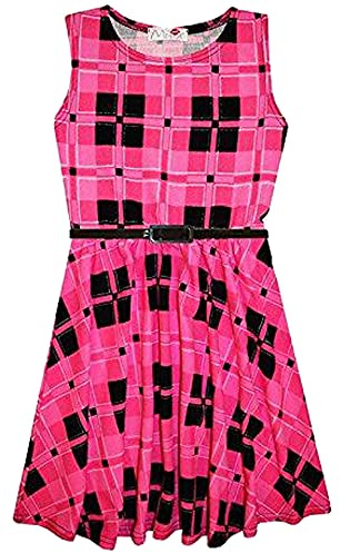 A2Z 4 Kids Girls Pink Check Tartan Print Legging Midi Skater Dress - Pink Check Skater 7-8