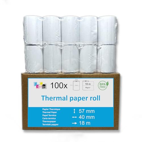 UNIVERS GRAPHIQUE Boite de 100 Rouleaux/Bobines de Papier Thermique Standard 57 x 40 x 12 pour Terminal de Paiement TPE pour Carte Bancaire marque