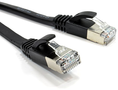 kenable Flat Cat6A S/STP Shielded Ethernet Cable RJ45 Network Lead 10 Gigabit 500MHz 32AWG Pure Copper 0.3m Black