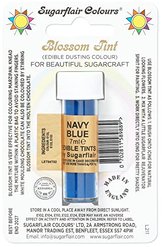 Sugarflair Blossom Tint Navy Blue Food Colouring and Dusting Powder, Matt Finish, Brush On or Mix with Rejuvenator Spirit to Create a One of A Kind Cake - 7ml