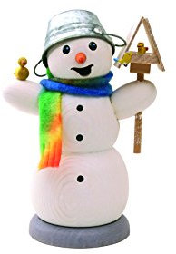 Kuhnert Rauchmann/Räucherfigur aus Holz - Schneemann mit Vogelhaus und Vogel - ca. 13 cm - Made in Germany