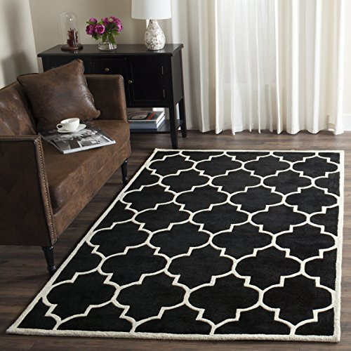 SAFAVIEH Chatham Collection Area Rug - 5' x 8', Black & Ivory, Handmade Geometric Wool, Ideal for High Traffic Areas in Living Room, Bedroom (CHT733K)