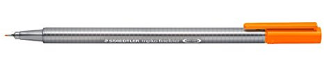 STAEDTLER 334-4 Triplus Fineliner (Dreikant, Superfeine, Metallgefasste Spitze, Linienbreite ca. 0,3 mm, 10 Stück) orange
