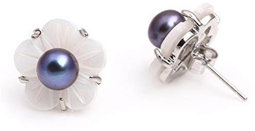 Sweet & Happy Girl's Store 6-7mm dunkel S¨¹?wasser-Zuchtperlen mit wei?en Schale Sterlingsplitter Stud Ohrringe