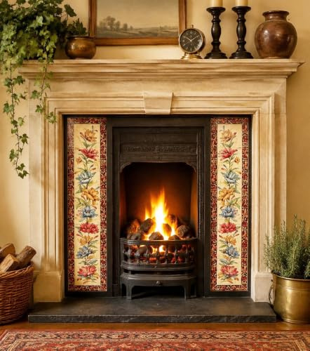 Alhambra Ceramic Tile Mural 5 Decorative Tiles 6 Flowers Trellis Fireplace Hand Decorated in UK (Available Left or Right)