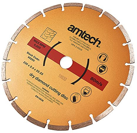 Amtech - 230mm Diamond Cutting Disc, 2.4mm Thick Segmented Blade for Masonry, Tile, Brick and Stone Cutting Tasks