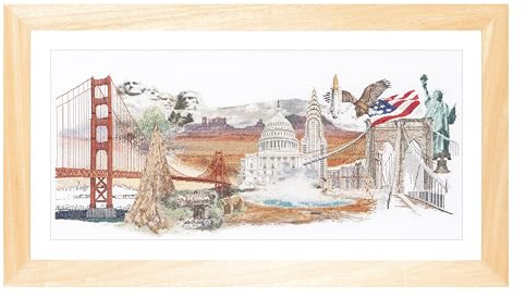 Thea Gouverneur - Counted Cross Stitch Kit - America - Aida - 18 Count - Embroidery Kit for Adults - DMC Embroidery Threads and Other Cross Stitch Supplies Included - 544A