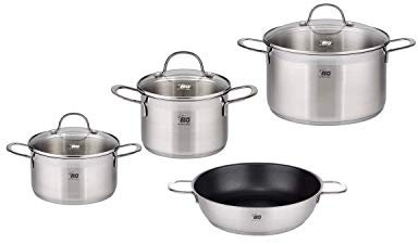 ELO Cookware 90604 Platin Stainless Steel Kitchen Induction Cookware Pots and Pans Set with Shock Resistant Glass Lids, 7-Piece