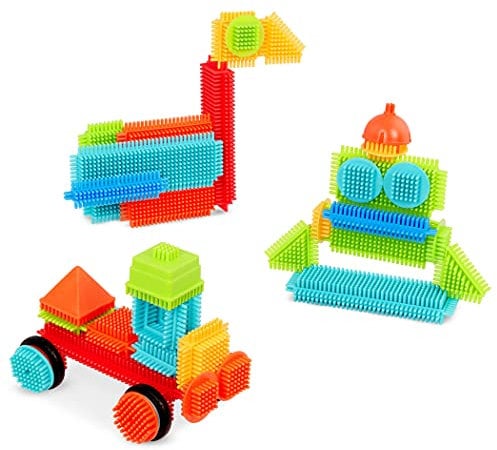 Bristle Blocks 50 Teile Bausteine Basic Set – Lernspielzeug Bauklötze mit Borsten, Motorikspielzeug – Kinder und Baby Spielzeug ab 2 Jahren
