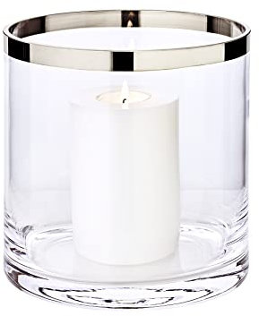 EDZARD Windlicht Molly, Kerzenhalter aus mundgeblasenem Kristallglas mit Platinrand, Glas für Stumpenkerzen Höhe 18 cm, Durchmesser 18 cm