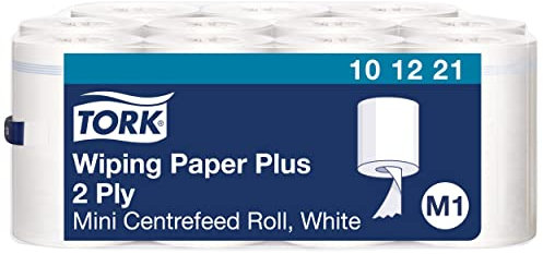 Tork 101221 Papel de secado extra M1 / Pañitos de limpieza de 2 capas compatible con el sistema de Tork M1, 11 mini bobinas x paquete, Color Blanco