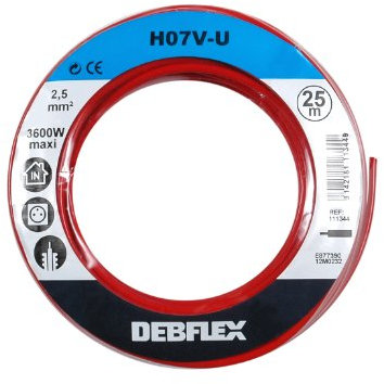 Bobinot de câble | Bobine de fils électrique | Câble électrique | Couronne de câble | Debflex 111344 Bobinot Câble rigide 25 mètres | HO7VU 2,5mm ² | Rouge