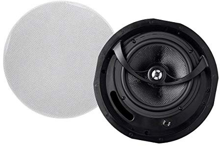 Monoprice Alpha 2-Way Ceiling Speakers - 6.5 Inch (Pair) Carbon Fiber, Paintable Magnetic Grille, Louder with Less Power, Non Angled, 8 Inch,Black