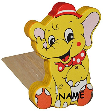 alles-meine.de GmbH 2 in 1: Türstopper/Fensterstopper/Unterlegkeil - aus Holz - Elefant/Zirkus incl. Name - Türkeil/Klemmschutz/Türpuffer/Holztürstopper - für Kinder ..
