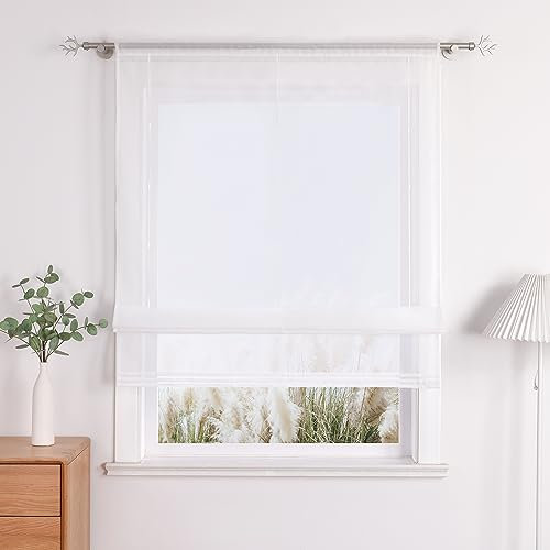 Uni Farbe Faltrollo Voile Raffrollo mit Tunnelzug Design Rollos Weiß BxH 80x155cm