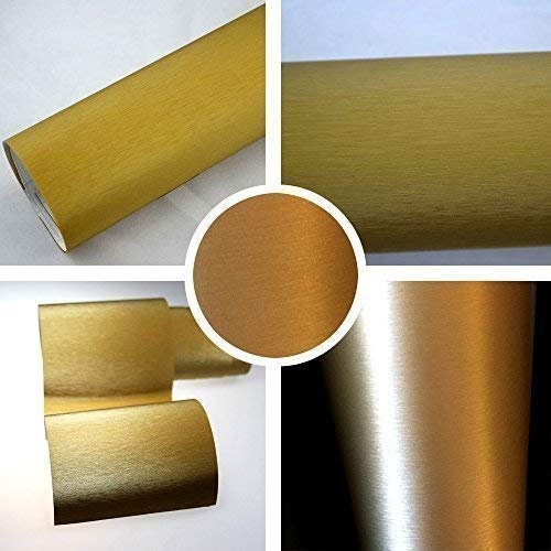 TipTopCarbon 6,57€/m² Alu gebürstet Autofolie Gold 22m x 1,52m Auto Folie BLASENFREI mit Luftkanälen 3D Flex