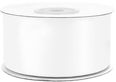 Satinband 38mm x 25m Rolle - FARBAUSWAHL in 3/6/12/18/25/38/50/75/100mm - farbecht & waschbar - Schleifenband für Hochzeit - Geschenkband zum Verpacken Dekorieren Basteln - Weiß 029