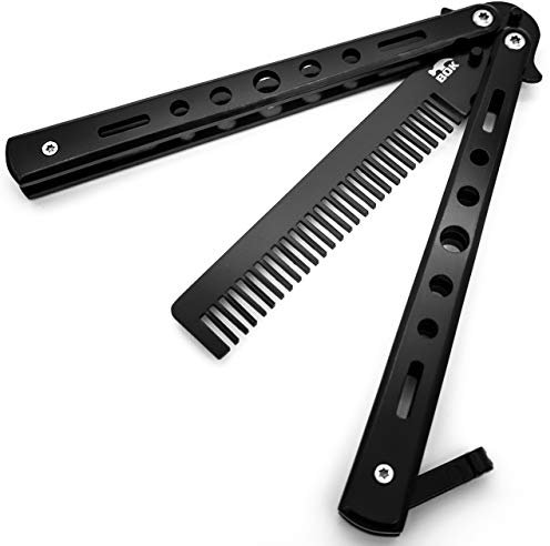 BOKHAMMER Legale Butterfly coltello a farfalla Allenatore - Pettine Nero - smussato - con borsa, cacciavite e viti di ricambio